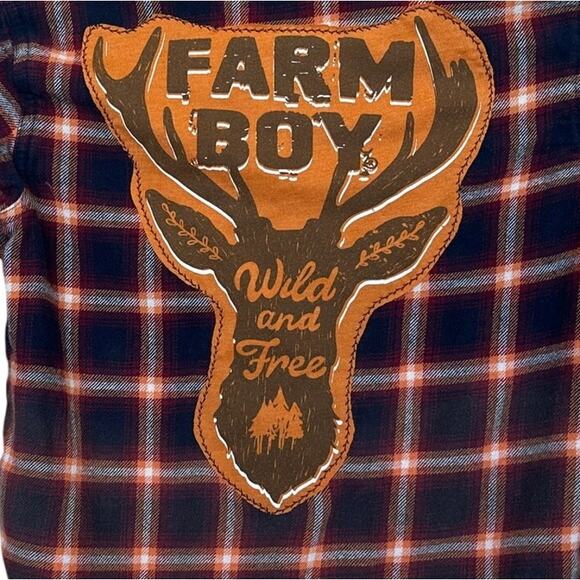 Farm Boy Plaid Flannel Button Down Shirt Kids 5T Western Deer Buck Cowboy Unique - Picture 2 of 5